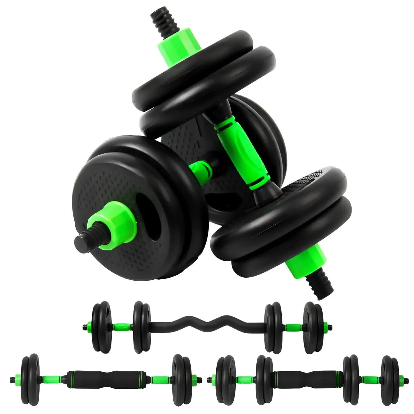 Conjunto de Musculação Multifuncional 3-em-1 (Halteres, Barra Longa e Barra Z)
