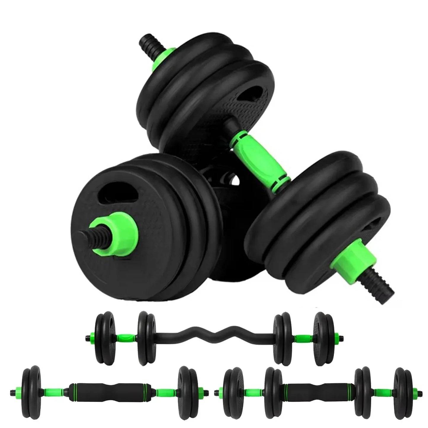 Conjunto de Musculação Multifuncional 3-em-1 (Halteres, Barra Longa e Barra Z)