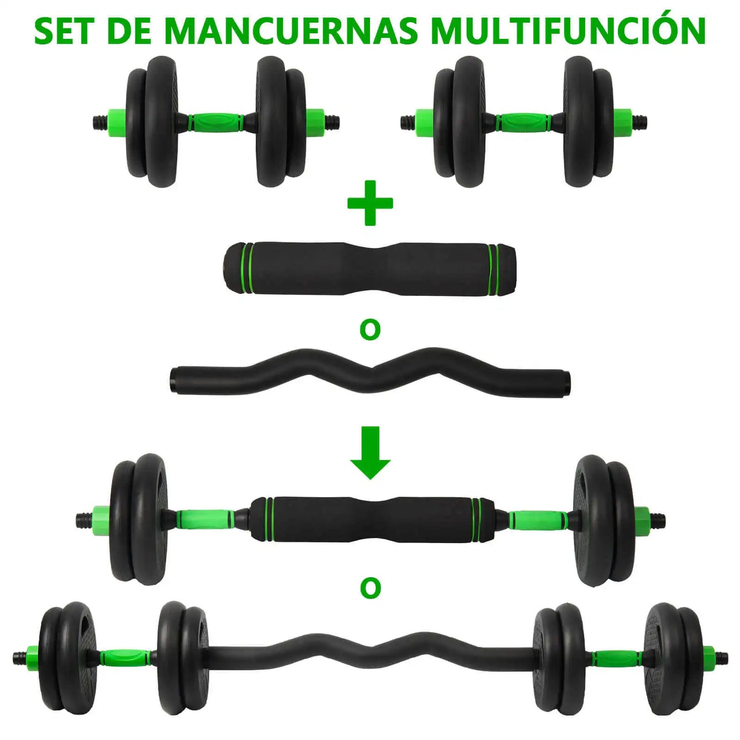 Conjunto de Musculação Multifuncional 3-em-1 (Halteres, Barra Longa e Barra Z)