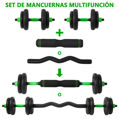 Conjunto de Musculação Multifuncional 3-em-1 (Halteres, Barra Longa e Barra Z)