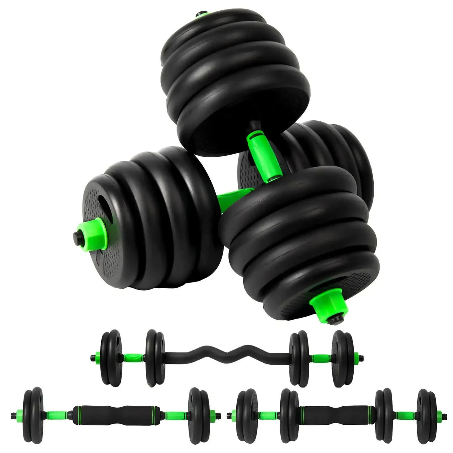Conjunto de Musculação Multifuncional 3-em-1 (Halteres, Barra Longa e Barra Z)