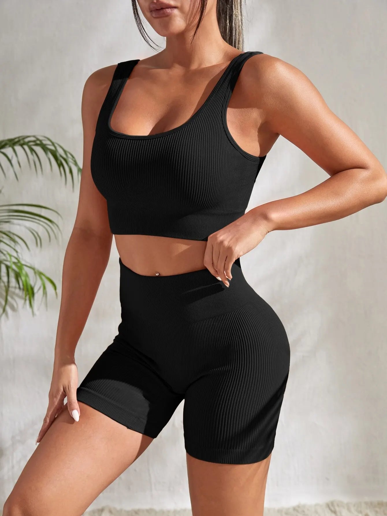 Conjunto de Yoga Ribbed Seamless – Estilo Contornante e Alta Performance