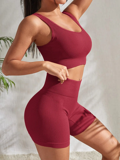 Conjunto de Yoga Ribbed Seamless – Estilo Contornante e Alta Performance
