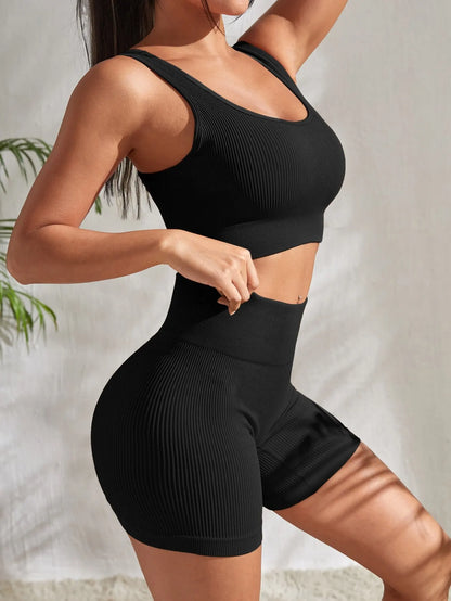 Conjunto de Yoga Ribbed Seamless – Estilo Contornante e Alta Performance