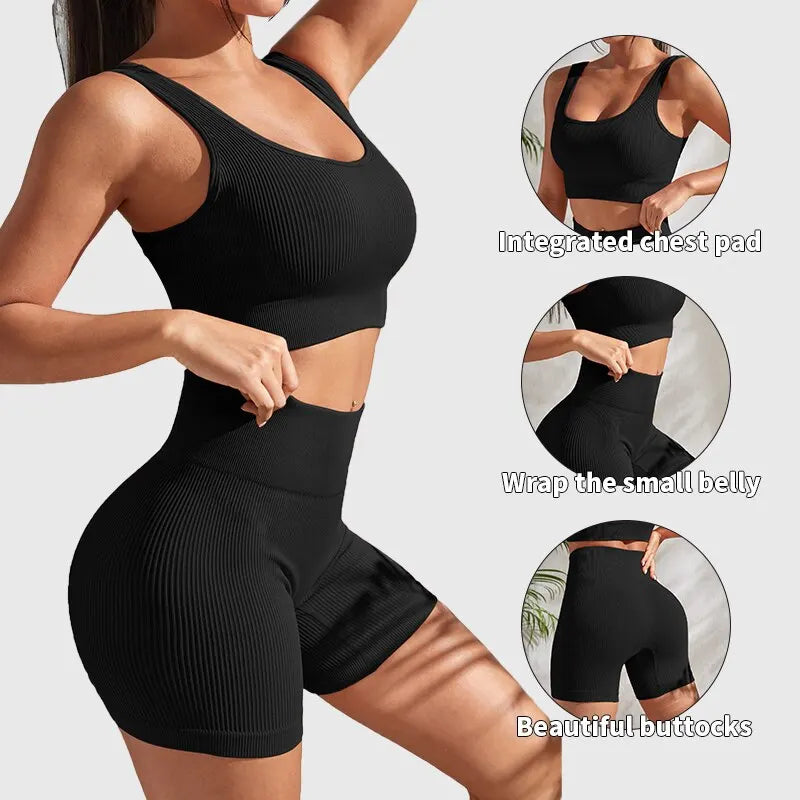 Conjunto de Yoga Ribbed Seamless – Estilo Contornante e Alta Performance
